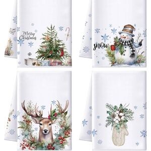 NEW! Preboun 4 Pcs Christmas Kitchen Towels Set 17 x 26''